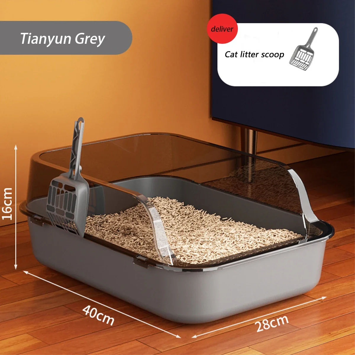 Cat Litter Box Thickening Kitty Sandbox Semi-enclosed High Side Splashproof Pet Bedpans with Litter Scoop Cleaning Cat Supplies - Image 2